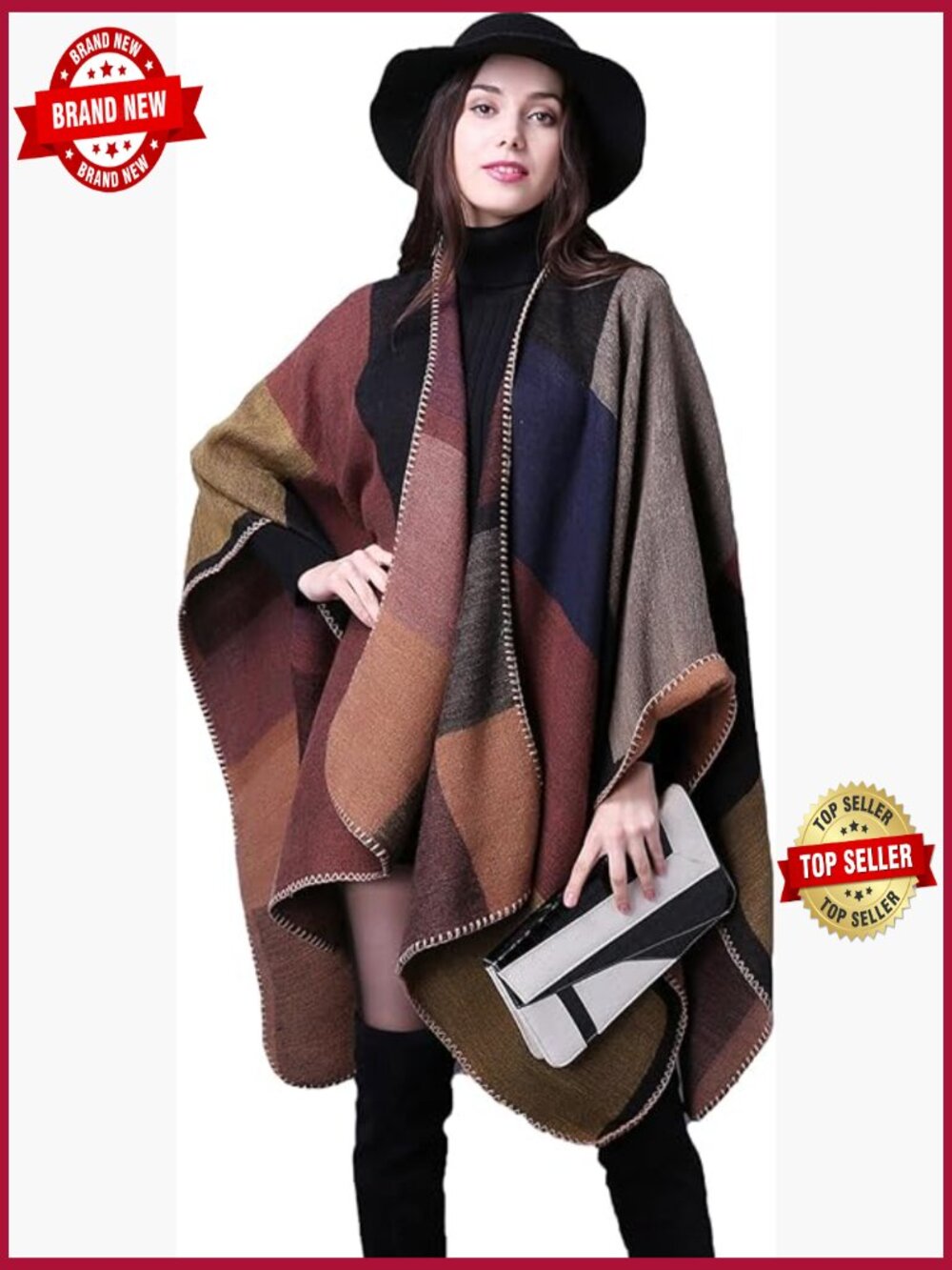 Womens Shawl Wraps Sweater Poncho Cape for Fall Winter Warm Thick